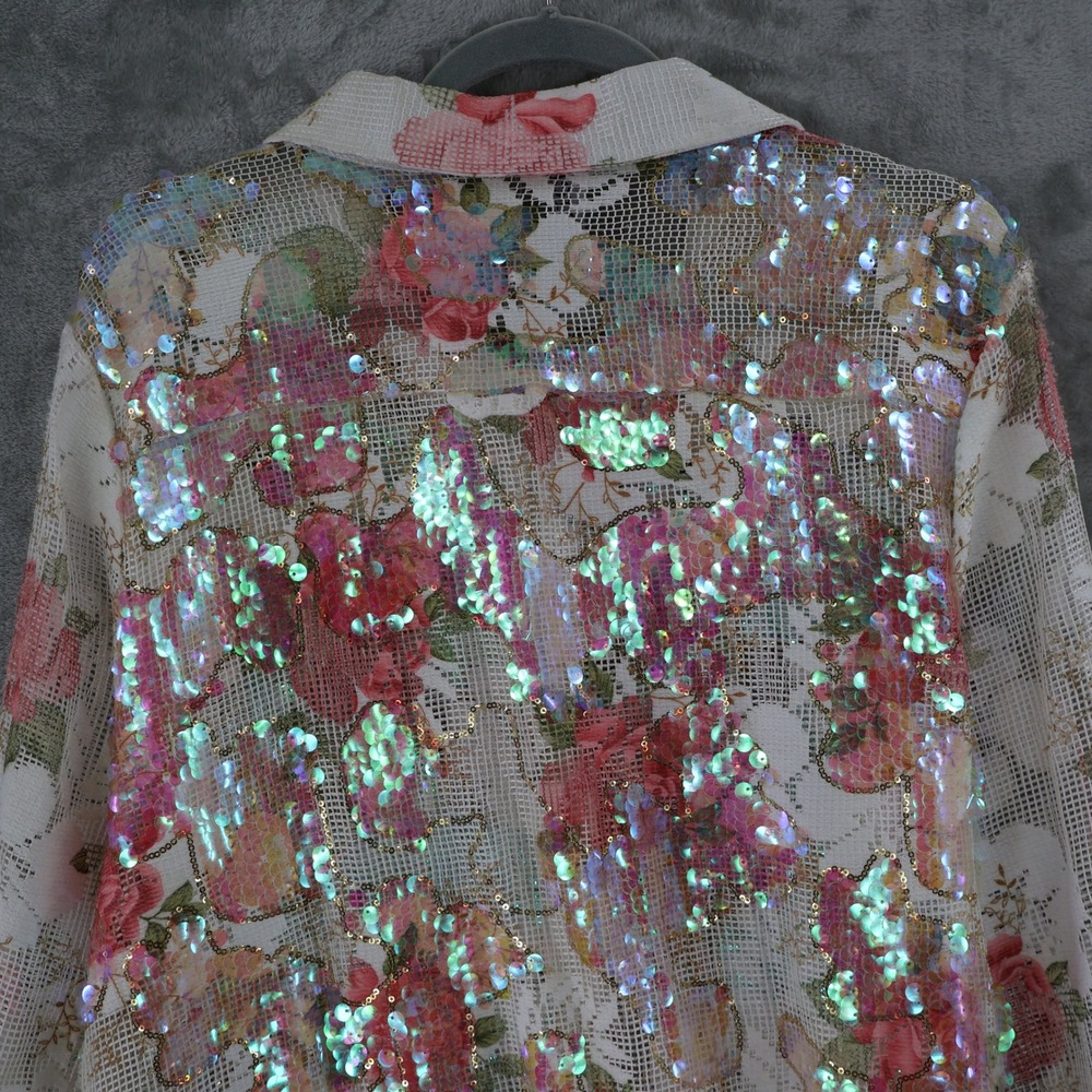 Berek Floral Mesh Sequined Top Womens XL White High-Low Maximalism $199 NWT - Picture 8 of 16